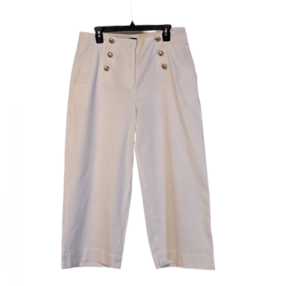 Talbots Cream Cropped Pants with Gold Buttons, PXL
